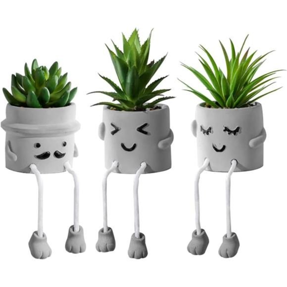 3pcs Creative Artificial Succulents with Gray Flower Pots, Mini Potted Succulent - Picture 1 of 6